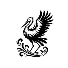 Elegant stork illustration isolated on white background for design element