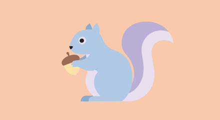 Cartoon Squirrel Holding Acorn with Bushy Tail.