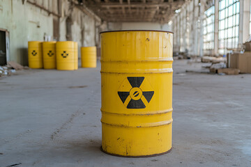 Yellow Barrel: A striking visual of industrial storage, caution, and safety in a spacious interior, capturing attention to potential hazards.