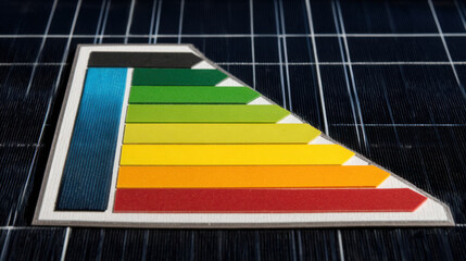 Energy efficiency rating chart on solar panel background clean energy renewable resource