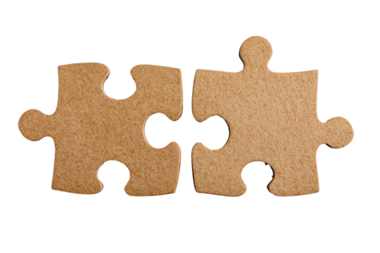 Two light brown puzzle pieces joined