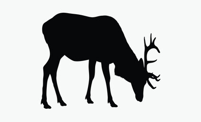 Elk silhouette, antler animal, forest wildlife, A vector silhouette of a large bull elk bugling