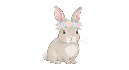 Obraz premium Adorable Bunny with Floral Crown Illustration.