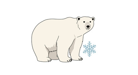 Fototapeta premium Cartoon Polar Bear with Snowflake Illustration on White Background.