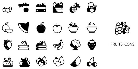 Fruits simple concept 24 color icons set .Vector illustration.