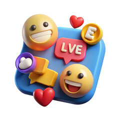 Collection of social media icons and emojis isolated on transparent background