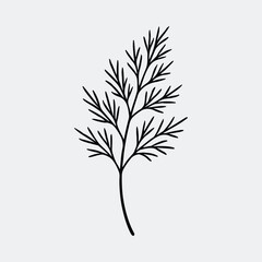 Silhouette dill sprig simple culinary herb cooking ingredient vector illustration