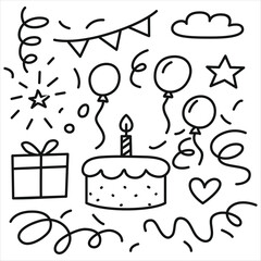 Hand-Drawn Birthday Party Doodle Set