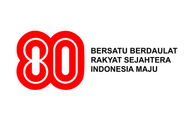 Vector illustration of the 80th Anniversary of the Republic of Indonesia with a modern red number 