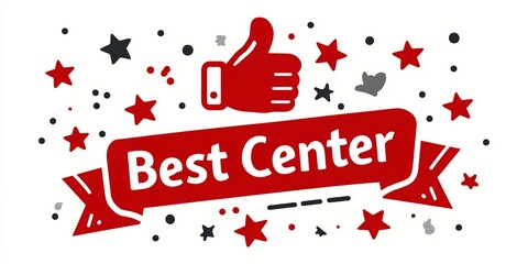 Celebrating the Best Center with a bold thumbs up emblem and joyful burst of stars and confetti on