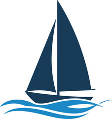 Minimalist sailboat on blue waves