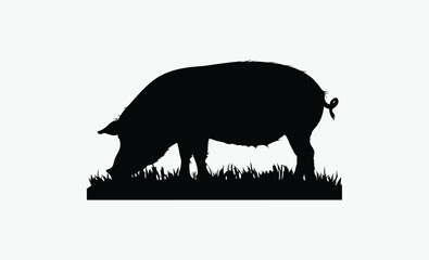 Pig silhouette, farm animal, livestock icon, Vector pig silhouette, Pig silhouette icon isolated on white background. 