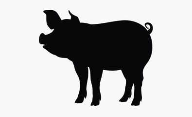 Pig silhouette, farm animal, livestock icon, Vector pig silhouette, Pig silhouette icon isolated on white background. 