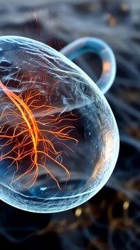 Organelle powerhouse form: energy producer, internal fold, crista surface, glowing matrix, cellular mechanism, vibrant core, ATP region, membrane curve, mitochondrial trace, dynamic element