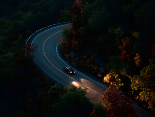 A winding road through the forest