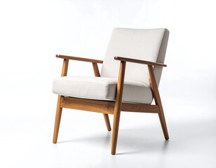 Fototapeta premium Modern light beige armchair on white background