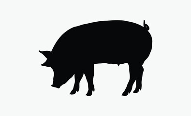 Pig silhouette, farm animal, livestock icon, Vector pig silhouette, Pig silhouette icon isolated on white background. 