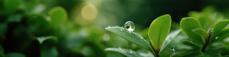 Dew drop on green leaf in lush natural environment