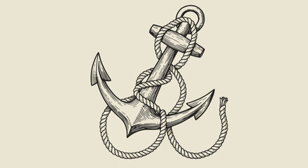 Detailed Engraving of a Classic Anchor with Rope.
