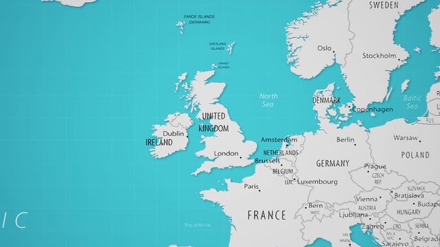 United Kingdom on the World Map with Animated National Flag