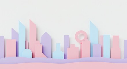 Abstract Cityscape: A whimsical, colorful cityscape, crafted with pastel-colored paper, symbolizes architectural creativity and urban design with simplicity, elegance, and style. 