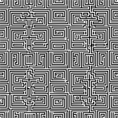 Complex maze pattern black and white labyrinth design abstract geometric puzzle game illustration graphic background