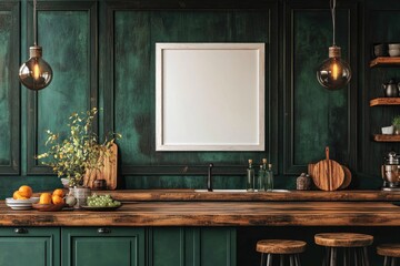 Green kitchen with blank frame (1)