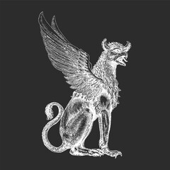 Gryphon, vector drawn sketch of mystical creature