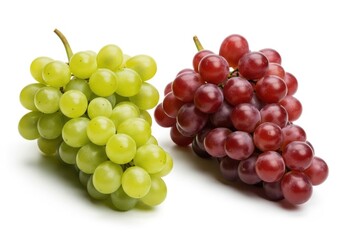 Fototapeta premium Two bunches of green and red grapes on a white fruit