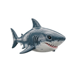 A fearsome great white shark, a powerful ocean predator with sharp teeth and fins, isolated on a transparent background 3d rendered, stylized, glossy, bright