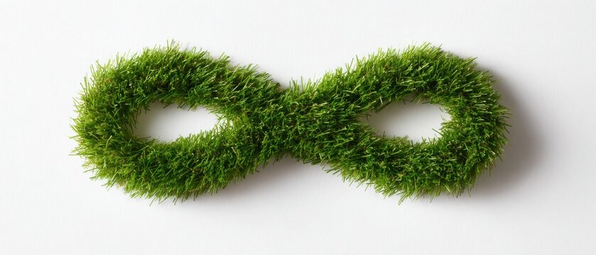 Green grass infinity sign symbolizes eternity and nature's beauty while showcasing creativity and design aesthetics. infinity sign, karma, cycle. change of nature, renewal, ecology
