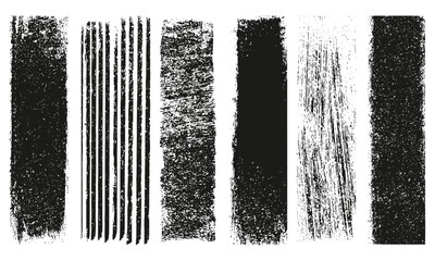 Relief printing linocut vector with grungy lino ink textures, stripes of various length, rough rectangle shapes, paint roller stains, textured backgrounds set, geometric frame, design illustration