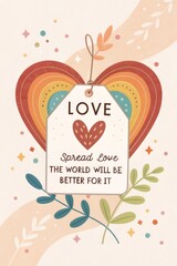 Colorful Heart Illustration with Love Message and Decorative Elements