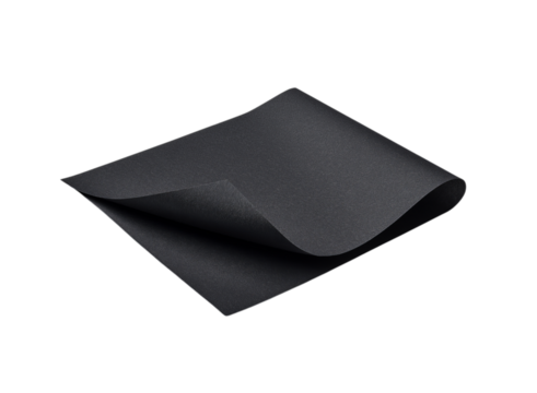 Black paper sheet with a corner isolated on a transparent background in PNG format.
