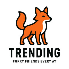 Fototapeta premium Cute cartoon fox with the word trending and furry friends every day