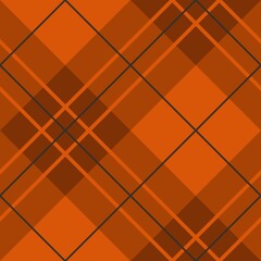 A geometric pattern featuring intersecting dark lines forms a grid over a warm orange background, creating a plaid-like design. The overlapping shapes bring depth and richness to the composition.
