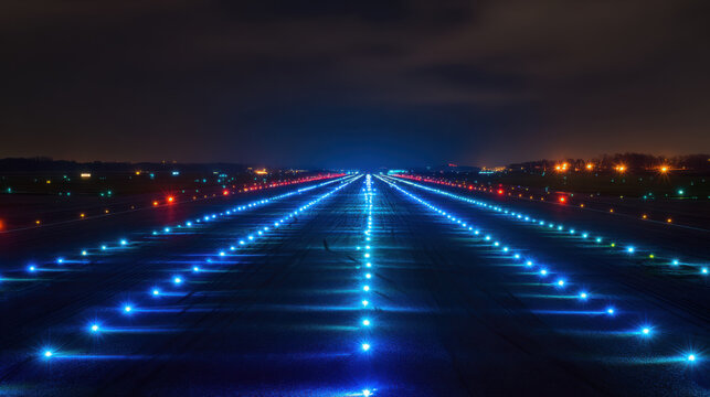 Runway lights at night guiding planes to safety a mesmerizing view of colorful lights on the tarmac