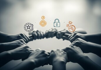 A group of people join hands in a circle to show their collaboration and commitment to achieving common goals and building trust