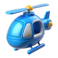 3d cartoon blue helicopter toy isolated on transparent background