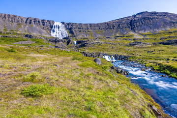 Dynjandi Waterfall natural landscape in Iceland