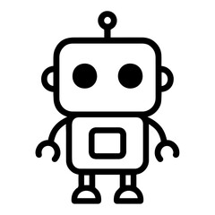 Naklejka premium Cute Robot Vector Icon in Black and White Outline Style