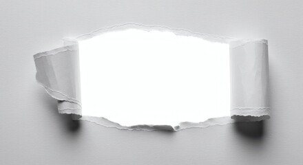 Torn Paper: A close-up of torn paper reveals a glimpse of new opportunity, symbolizing breakthrough, innovation, and revealing a blank space for limitless potential.