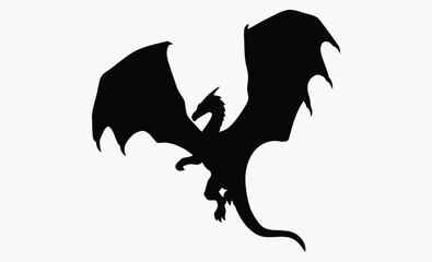 Flying dragon silhouette, mythical creature, fantasy beast, Black Dragon Blaze Fire