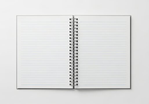 Open spiral bound notebook with lined pages and blank space