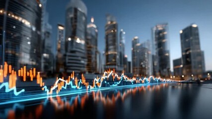 Financial District in Focus: A dynamic cityscape backdrop for a financial graph, where skyscrapers and urban reflections dance in harmony, portraying the city's economic heartbeat. - Powered by Adobe