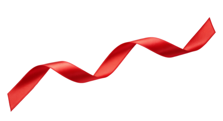 Flowing red ribbon isolated on black background with elegant wave and soft texture visible