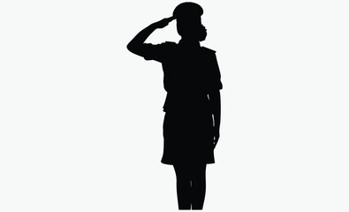 Female soldier salute silhouette, military woman, uniform silhouette, silhouette of a soldier woman salute