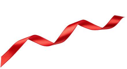 Red satin ribbon gracefully curving in midair against plain black backdrop in elegant display