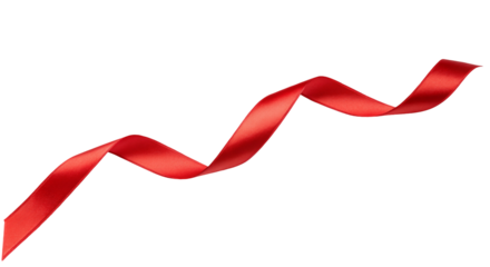 Red satin ribbon gracefully curving in midair against plain black backdrop in elegant display