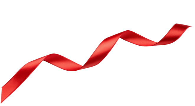 Red satin ribbon gracefully curving in midair against plain black backdrop in elegant display
